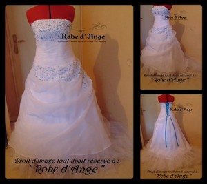 Robe de mariée blanche et turquoise